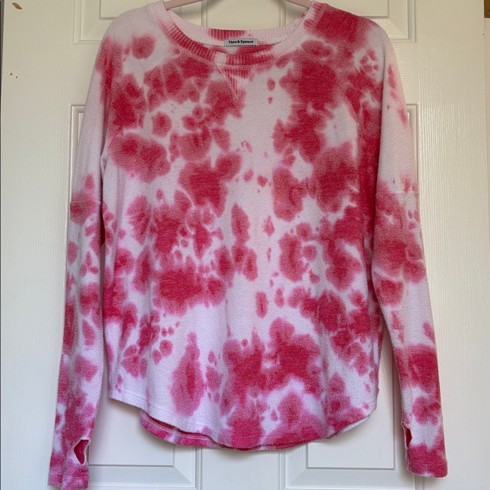 Theo & Spence Tie Dye Crew Neck Top Pink & White Womens M